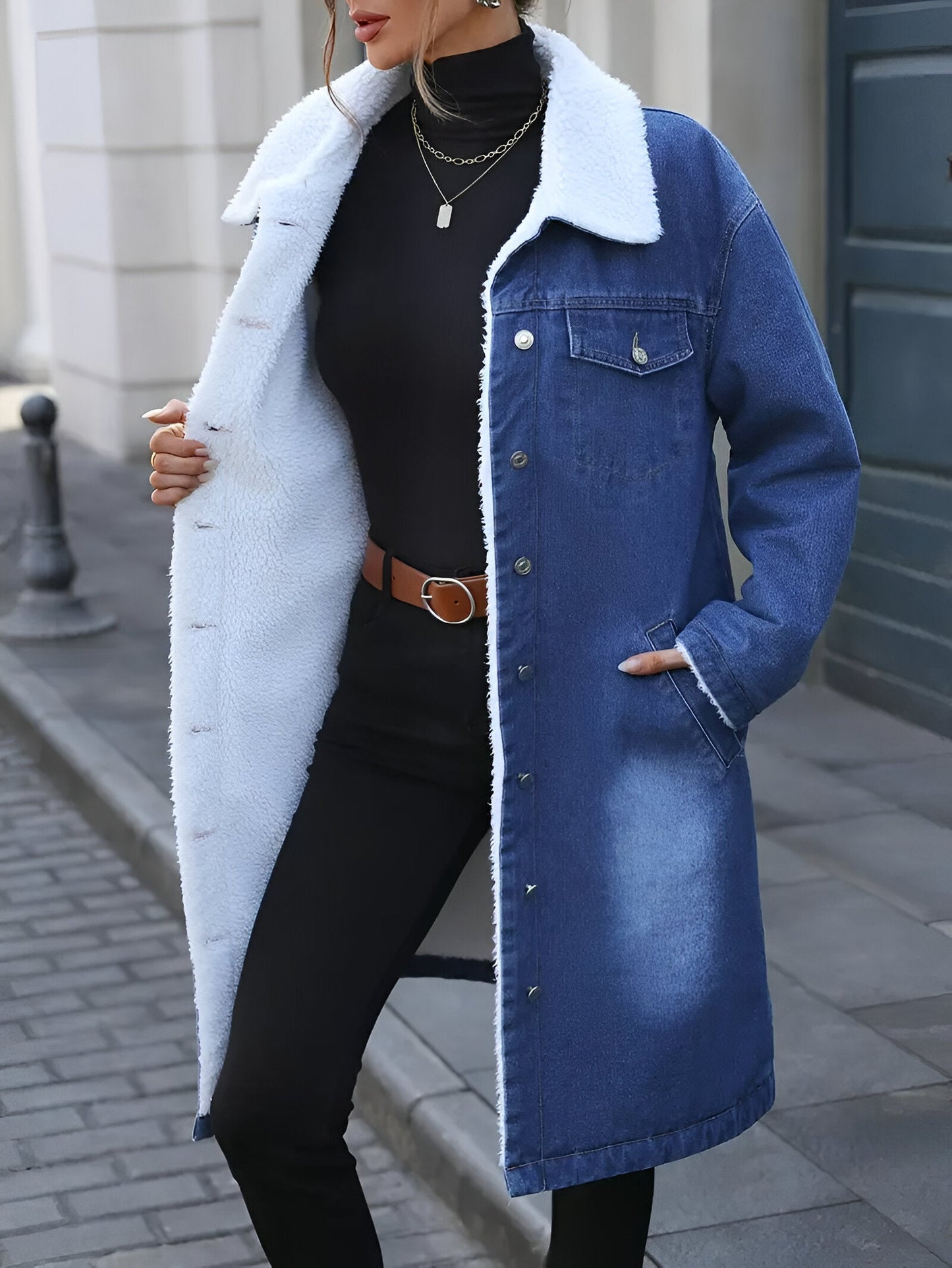 Julitta | Elegante Mid-Länge Denimjacke mit Fleece-Futter