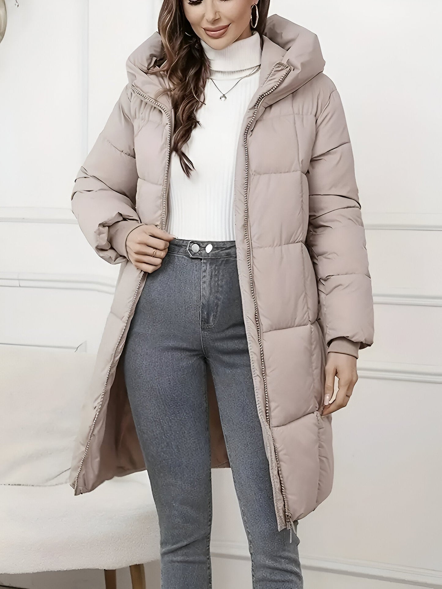 Sigrid | Elegante Plus-Size Lange Jacke mit Kapuze für Damen