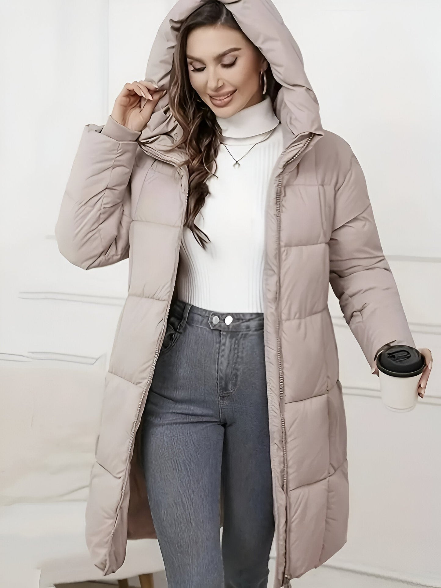 Sigrid | Elegante Plus-Size Lange Jacke mit Kapuze für Damen