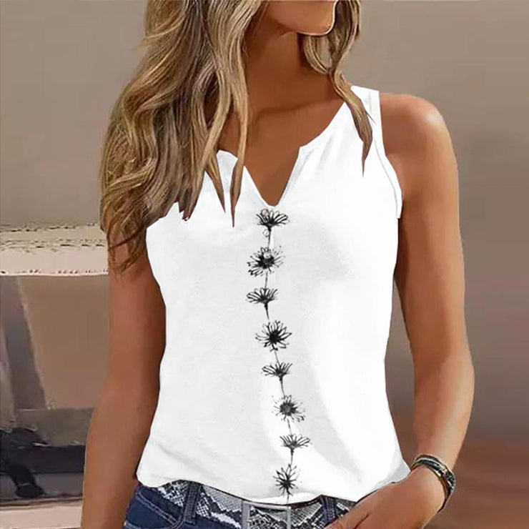 SpringStil - Weißes ärmelloses Daisy Tank-Top mit gekerbtem Ausschnitt