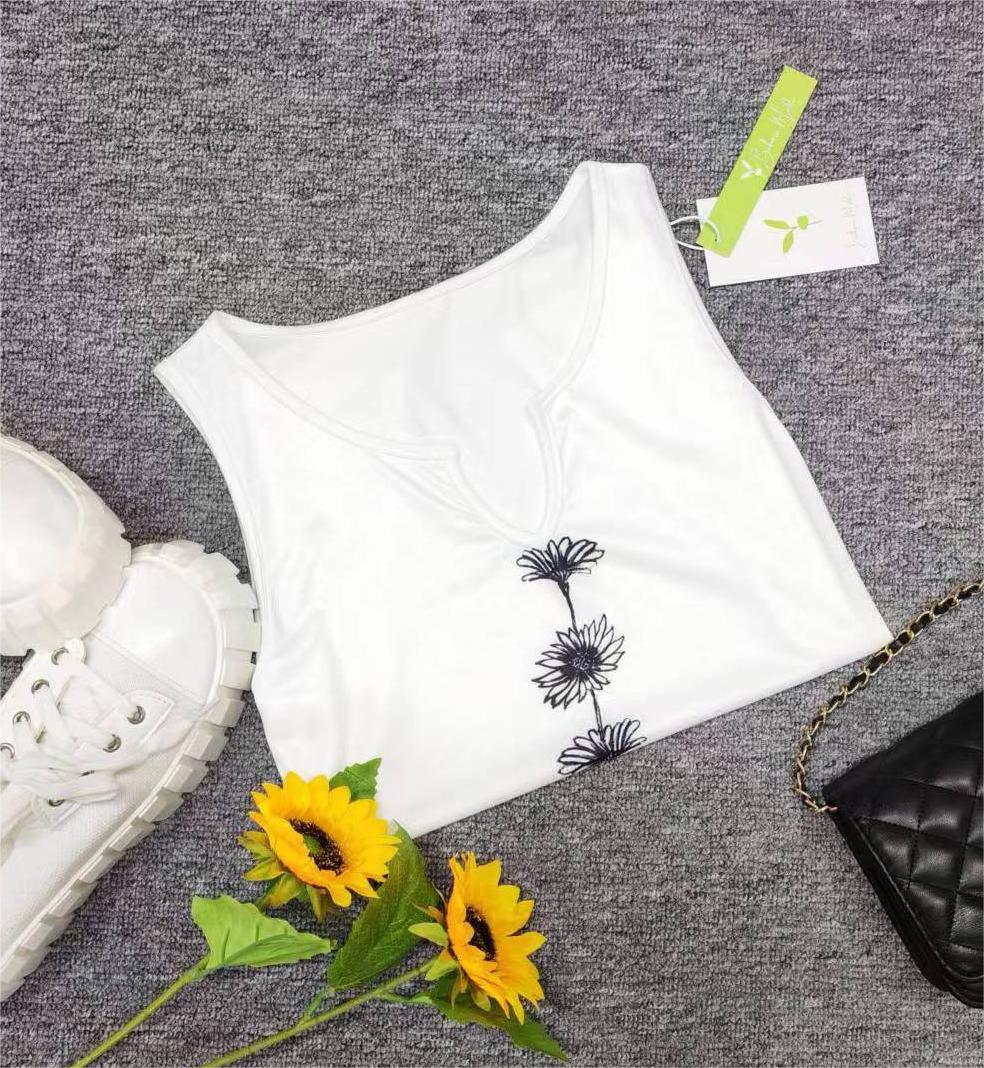 SpringStil - Weißes ärmelloses Daisy Tank-Top mit gekerbtem Ausschnitt