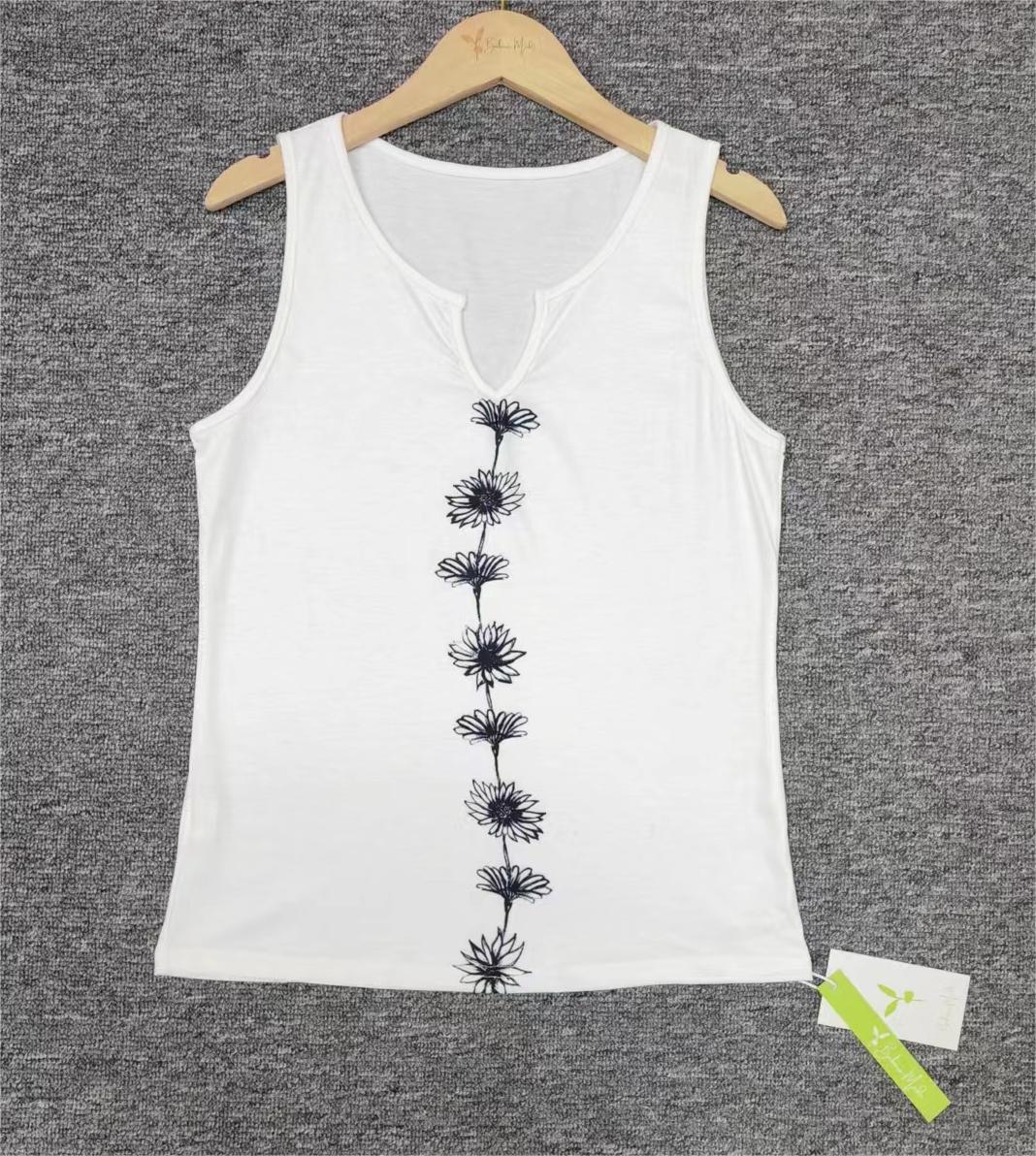 SpringStil - Weißes ärmelloses Daisy Tank-Top mit gekerbtem Ausschnitt