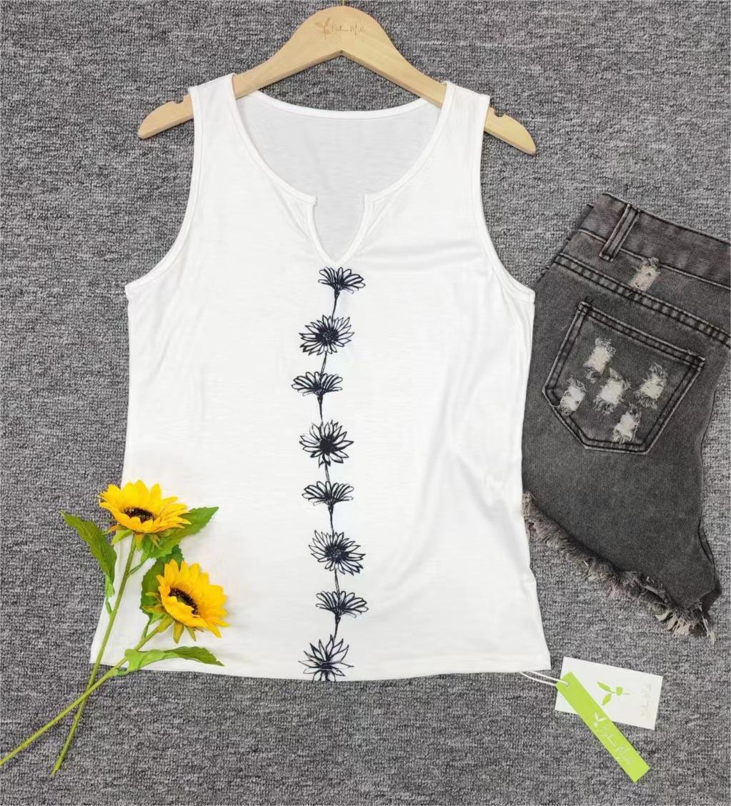 SpringStil - Weißes ärmelloses Daisy Tank-Top mit gekerbtem Ausschnitt