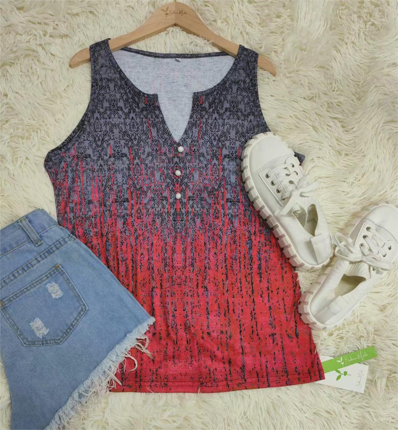 FallStil - Ombre Tank-Top mit Regenmuster in Blau und Rot