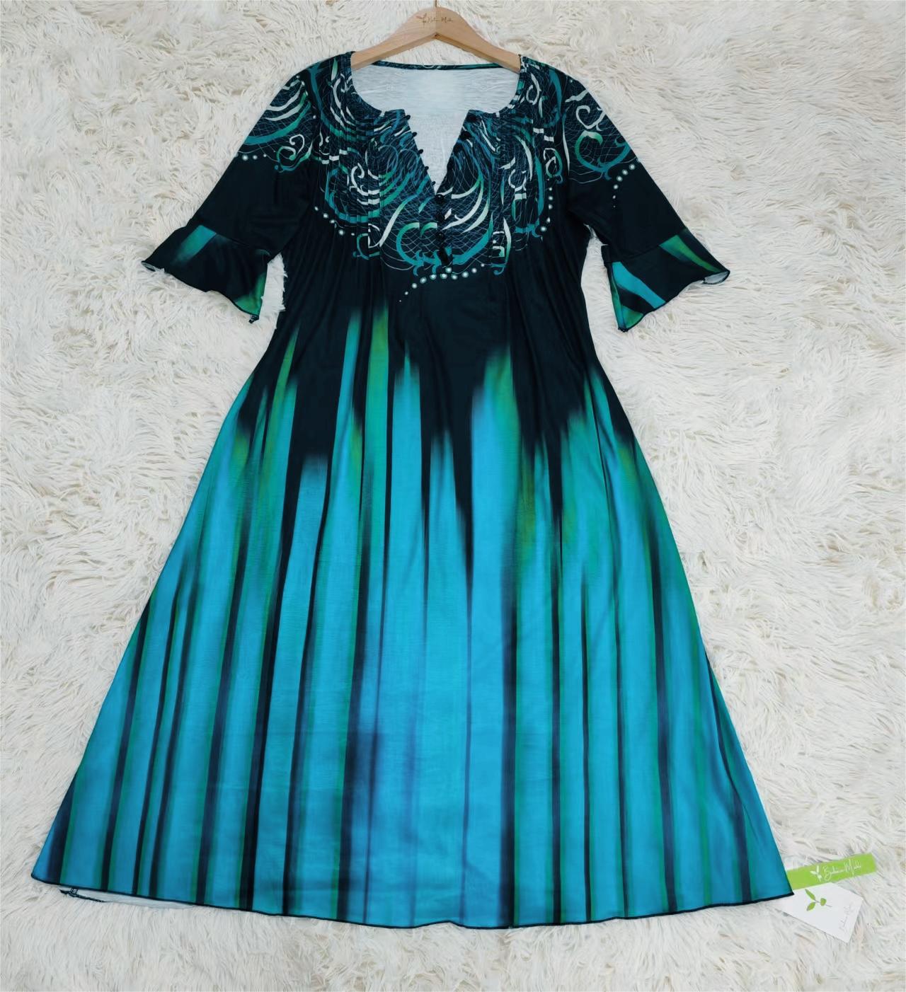 SpringStil - Ribbon Green Ombre Stripe ¾-Ärmel Midikleid