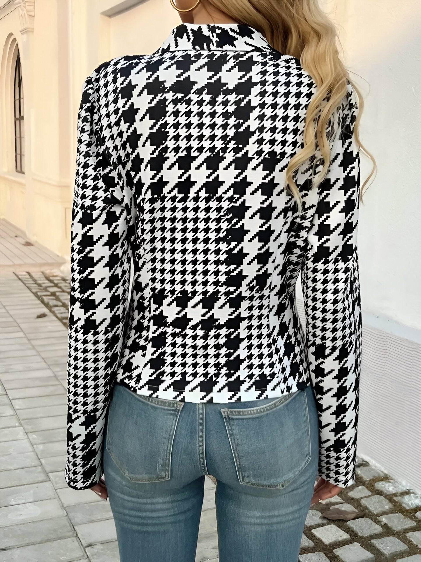 Felicia | Dogtooth Print Offenes Front-Jacke