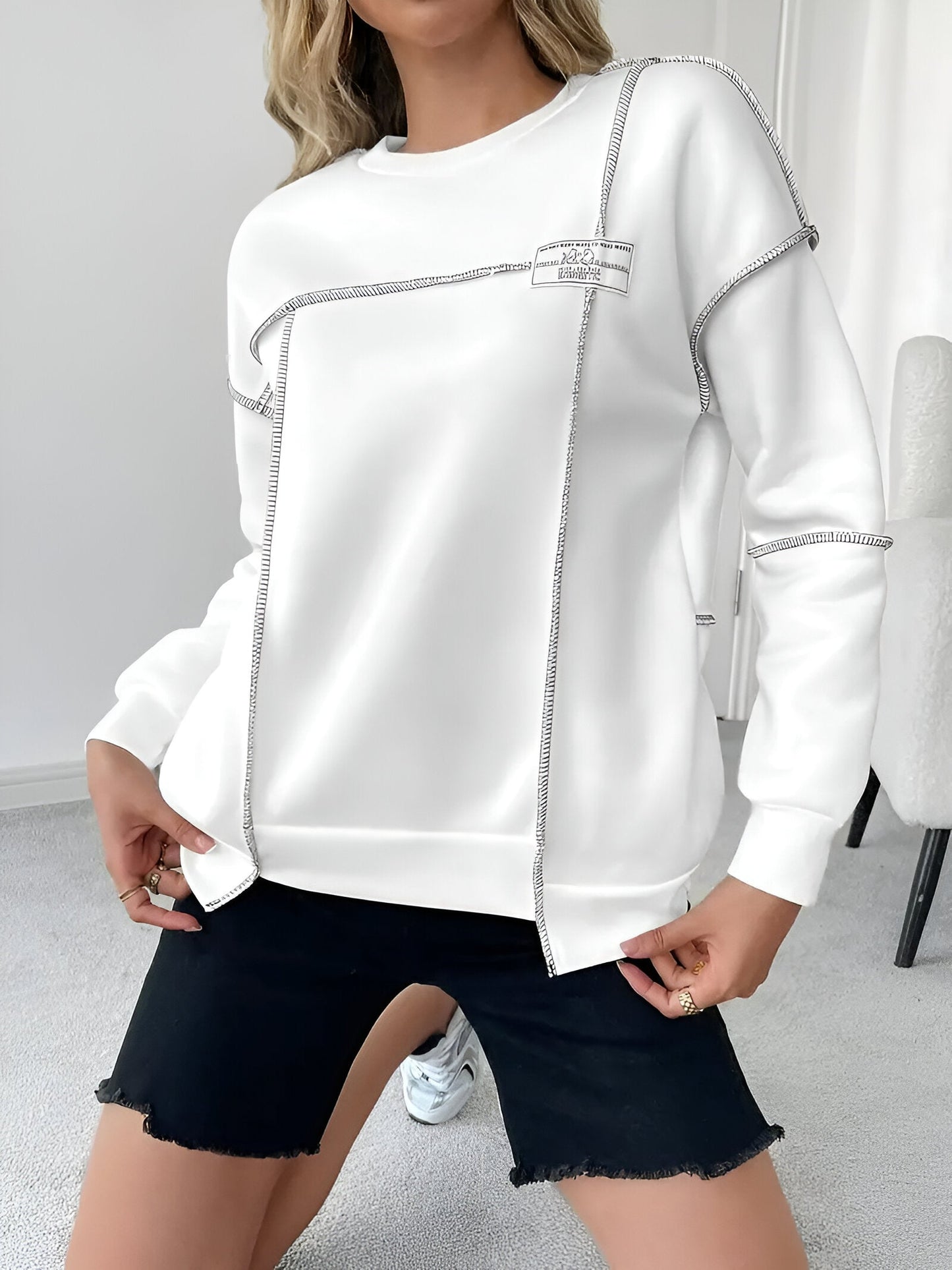 Ottilie | Asymmetrisches Ripp-Sweatshirt mit Kapuze für Damen