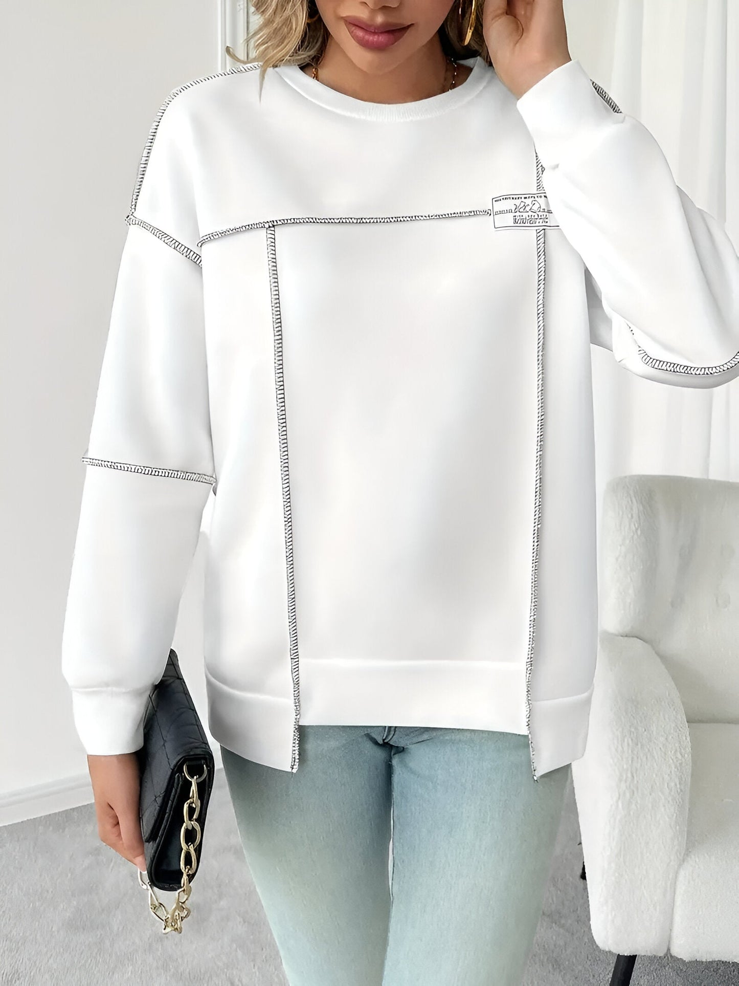 Ottilie | Asymmetrisches Ripp-Sweatshirt mit Kapuze für Damen