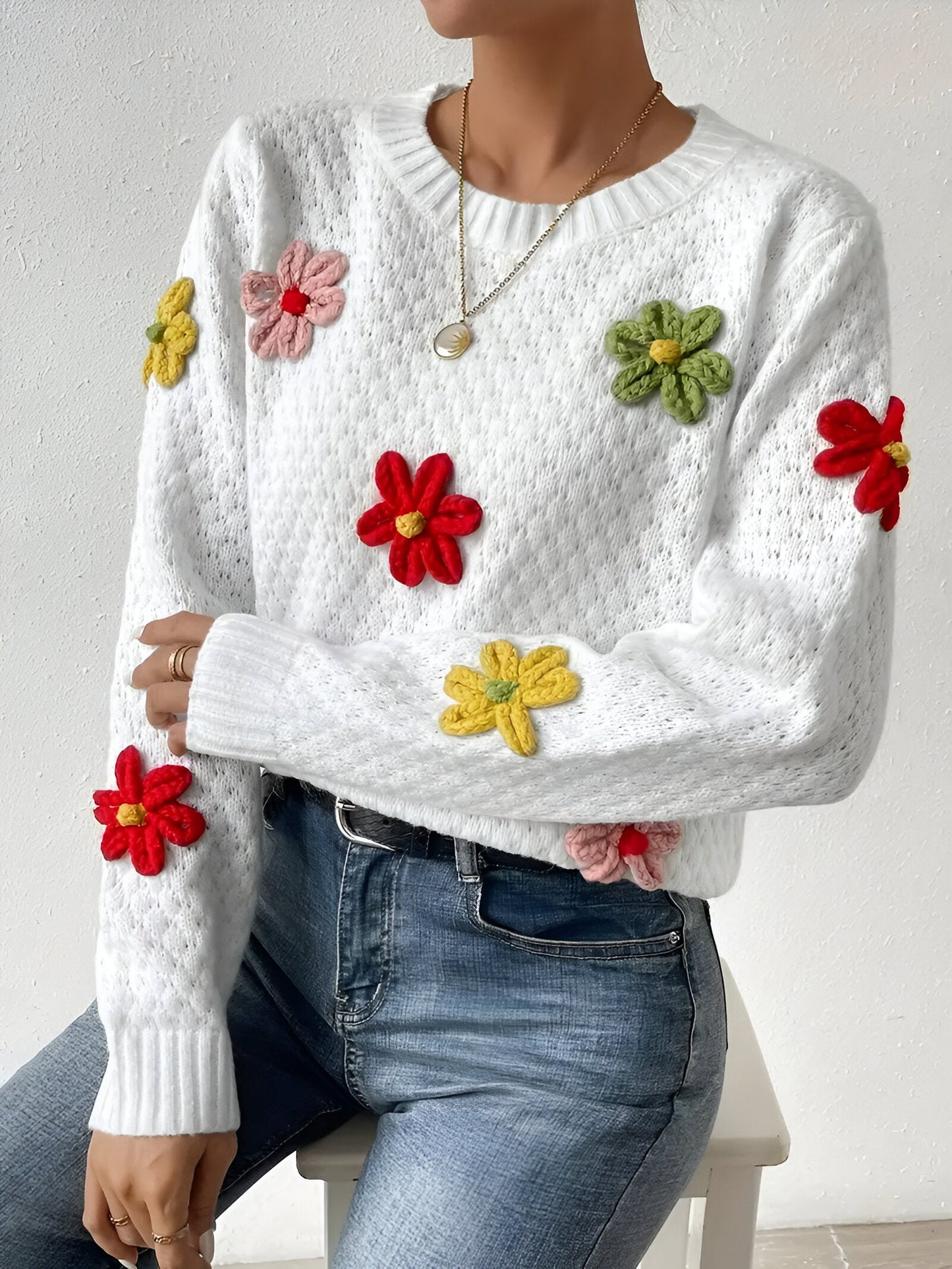 Camila | Pullover mit Rundhalsausschnitt und Blumendruck