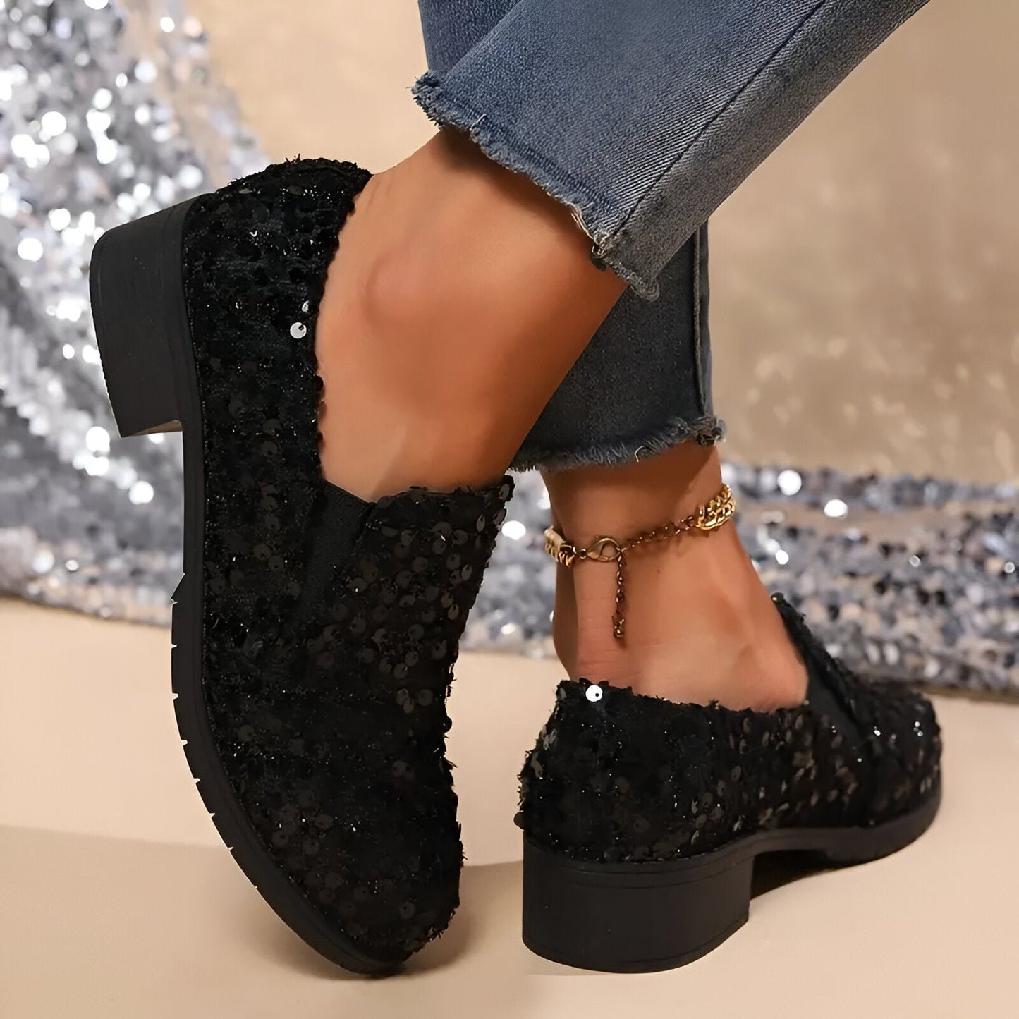 Magda | Stylische Loafer mit Chunky Heel und Pailletten