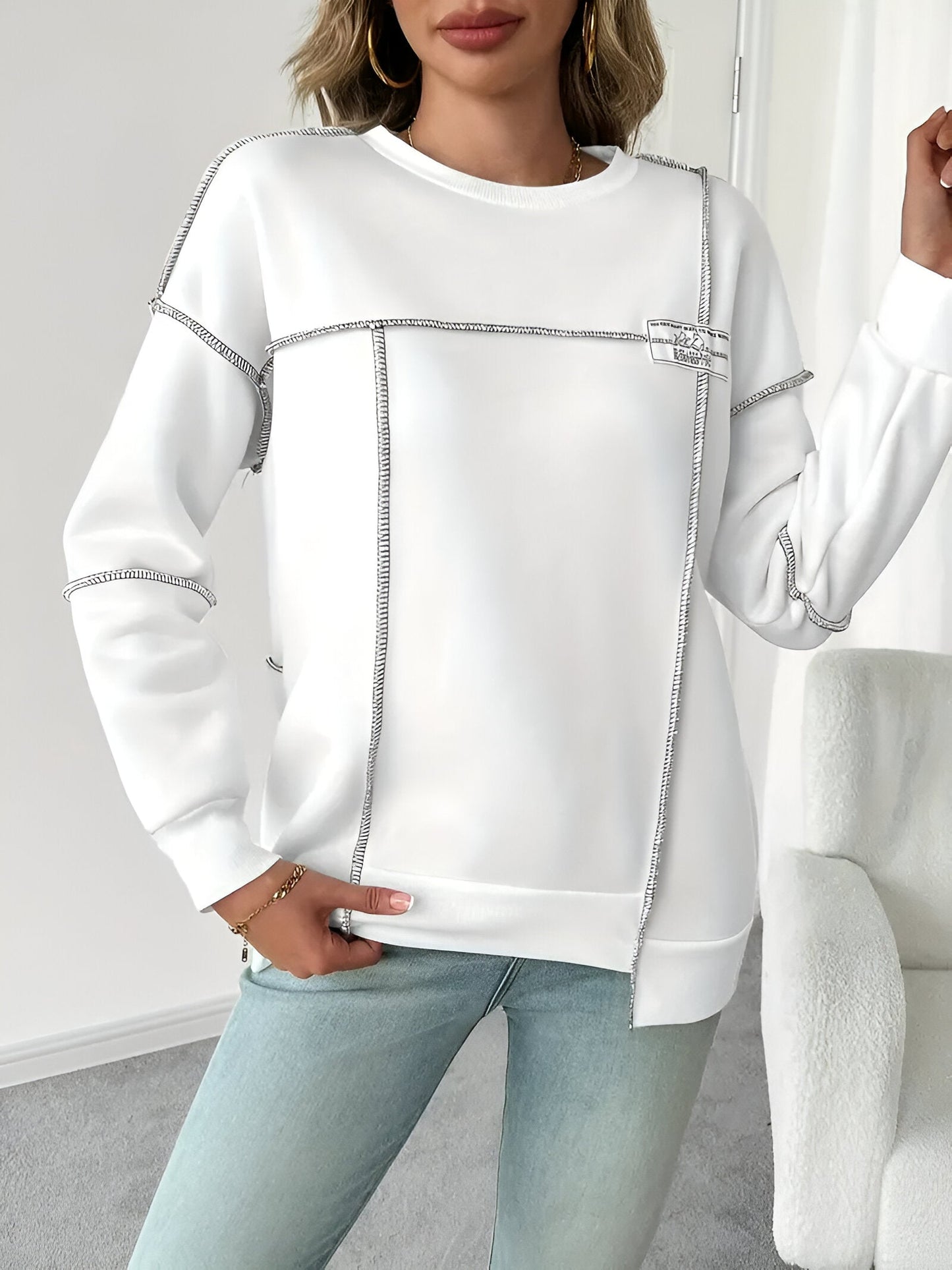 Ottilie | Asymmetrisches Ripp-Sweatshirt mit Kapuze für Damen