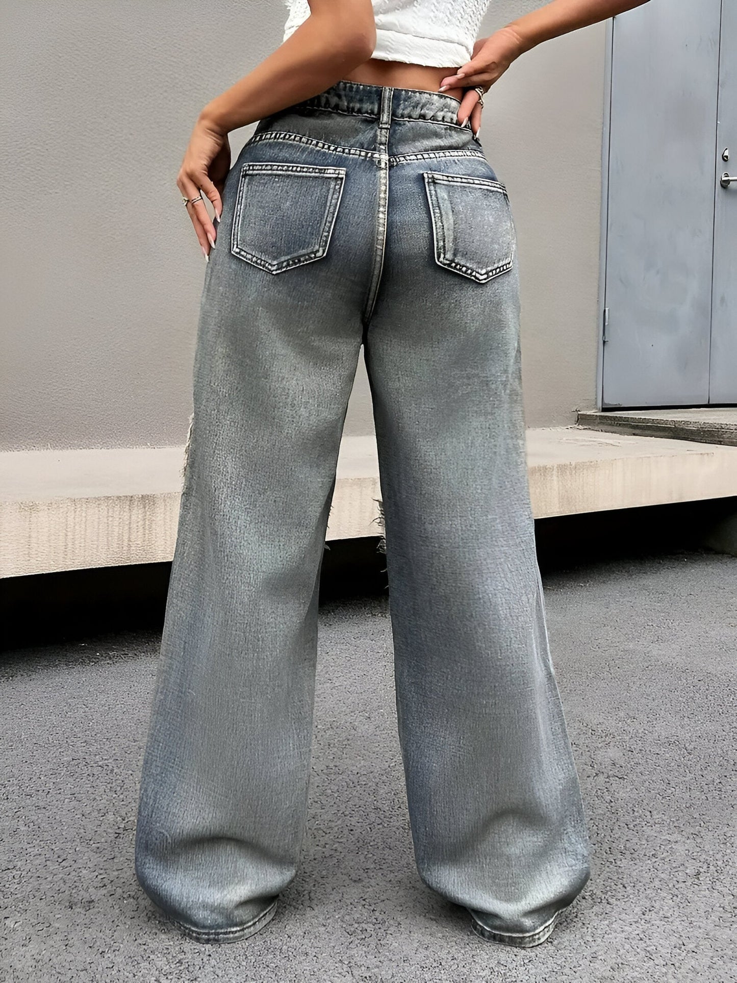 Justina | Coole Blaue Jeans mit rauem Saum und weitem Bein