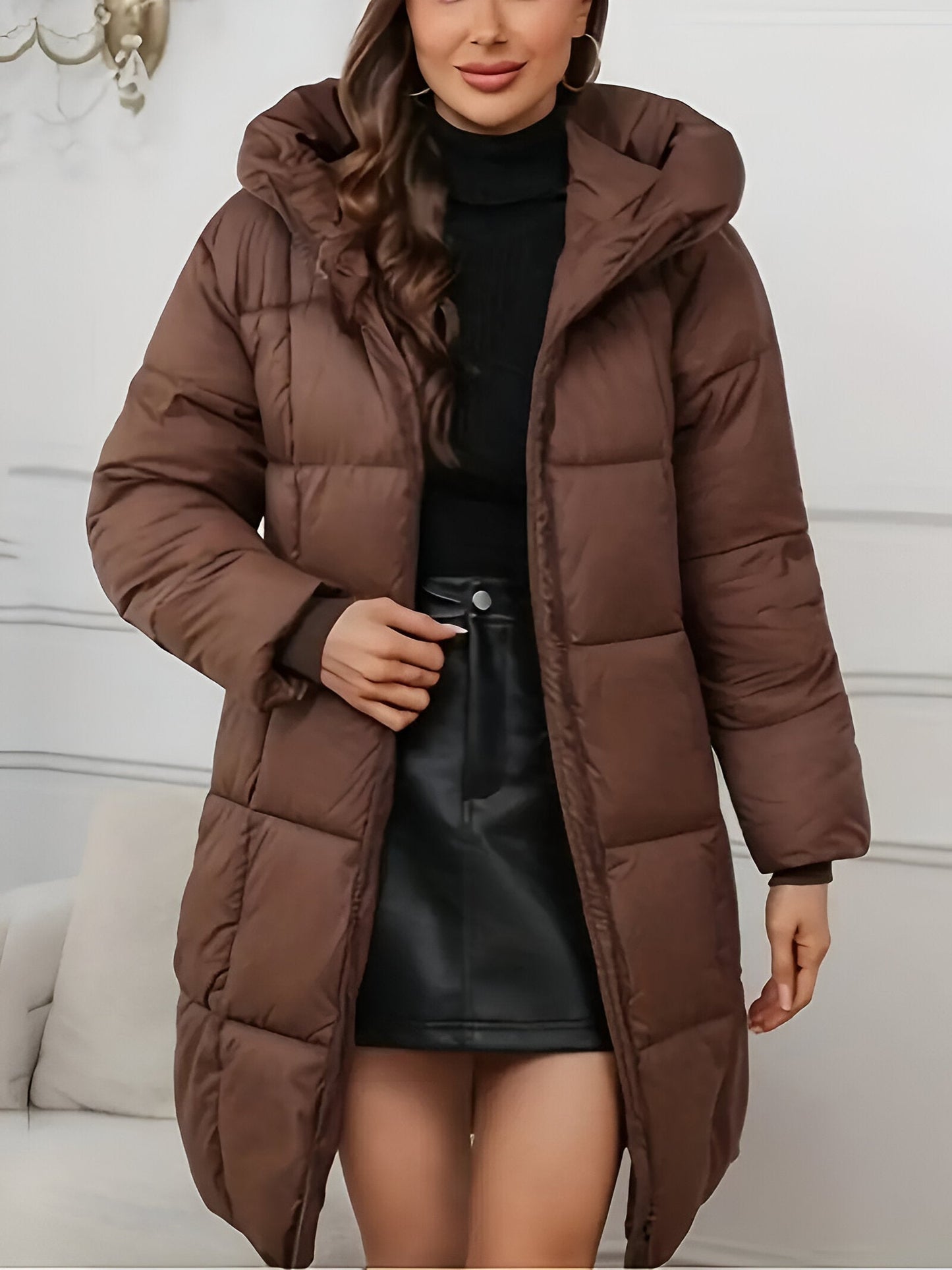 Sigrid | Elegante Plus-Size Lange Jacke mit Kapuze für Damen