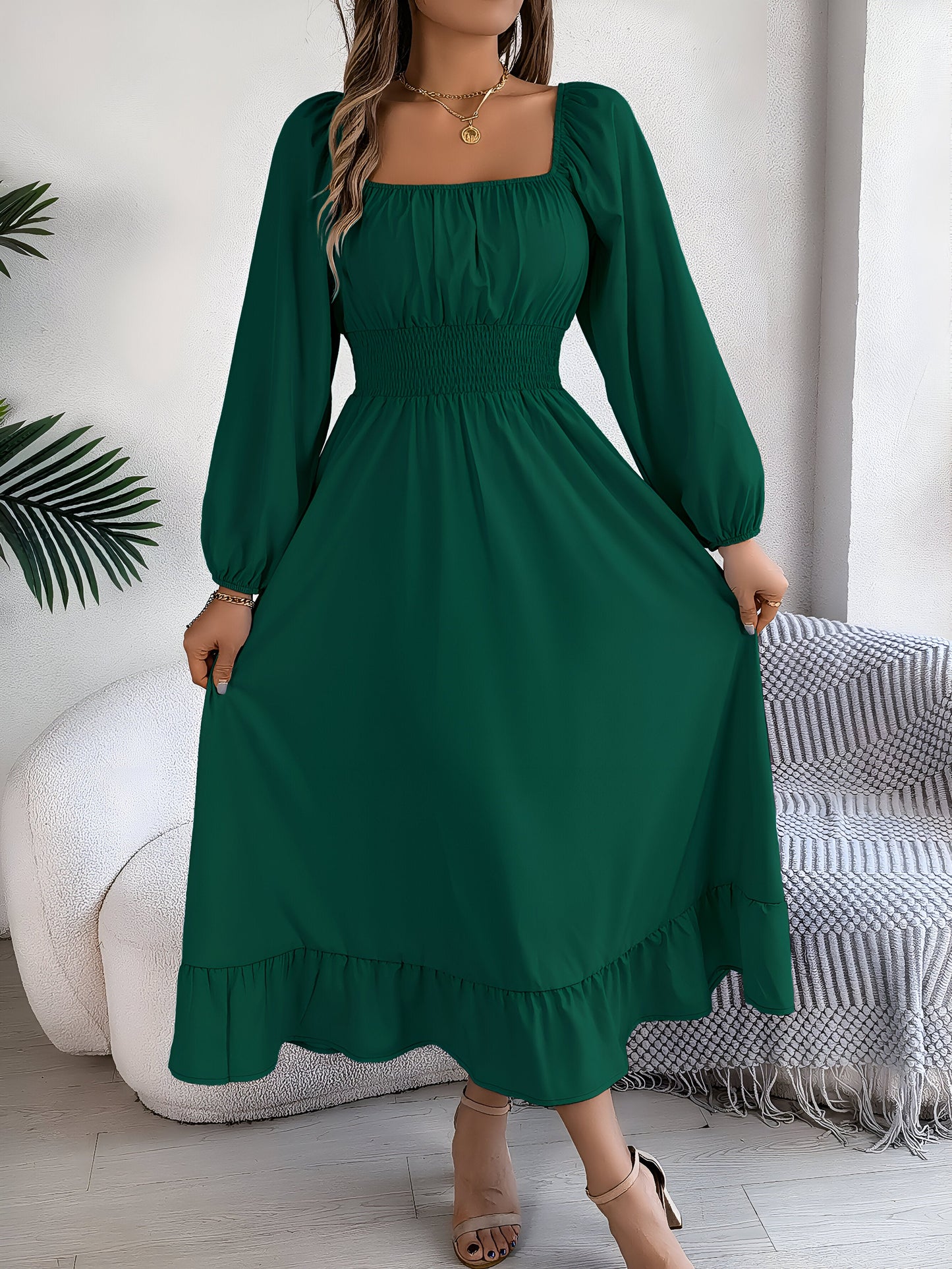 Camila | Elegantes Hochtaillen-Brautjungfernkleid mit Rüschen