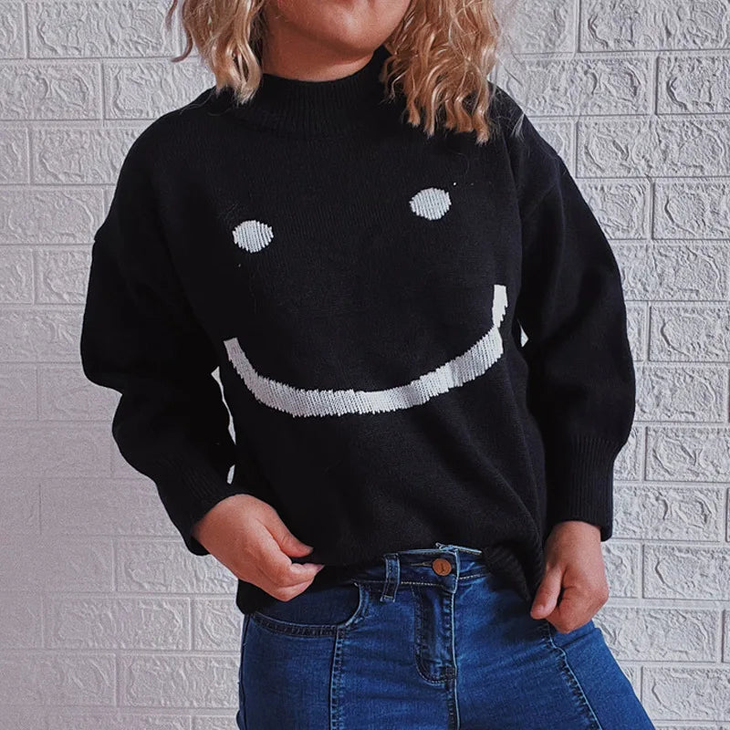 Frisoe |  Herbst Niedliches Smiley-Muster Langarmshirt