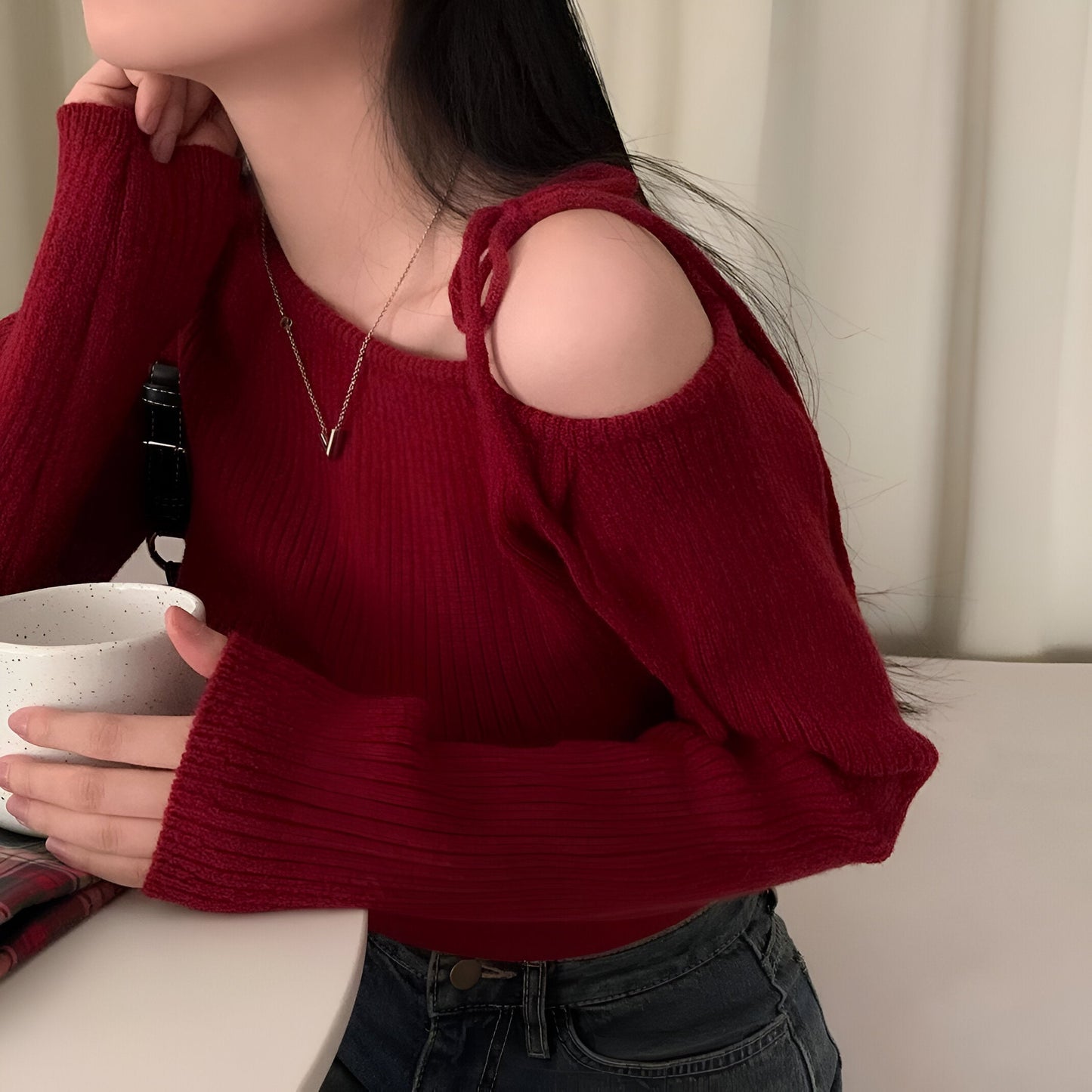 Dania | Stylischer & Gemütlicher Strickpullover mit Schrägen Kragen