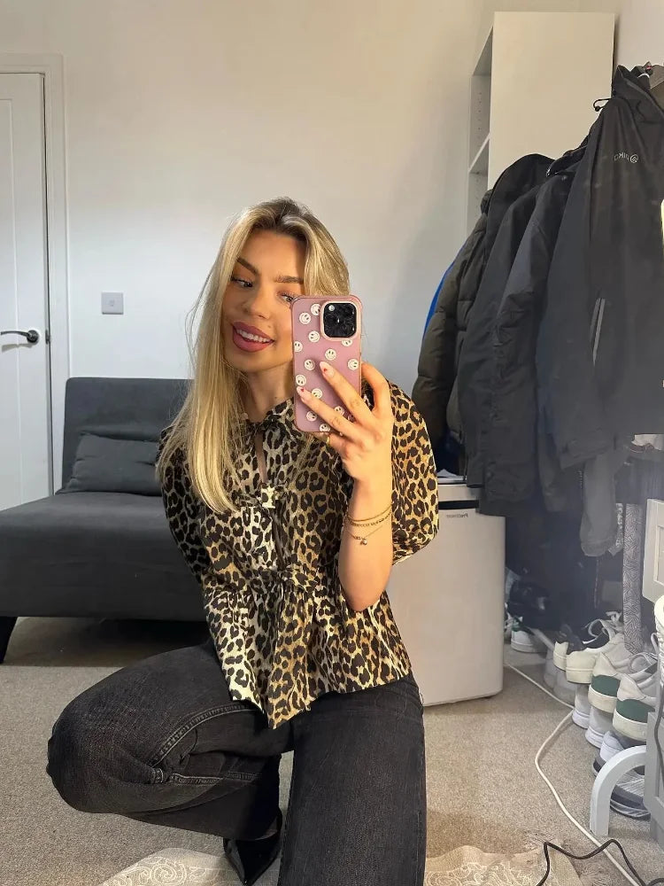 Clara - Schleife Leopard Print Damen Top