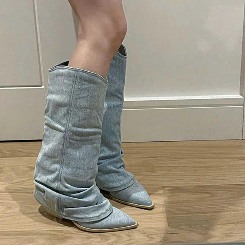 Polly - Denim-Kniestiefel