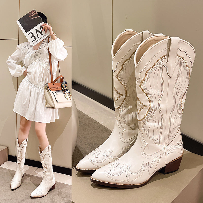 Brecht | Damen bestickte Westernstiefel Cowboy mit mittlerer Wade