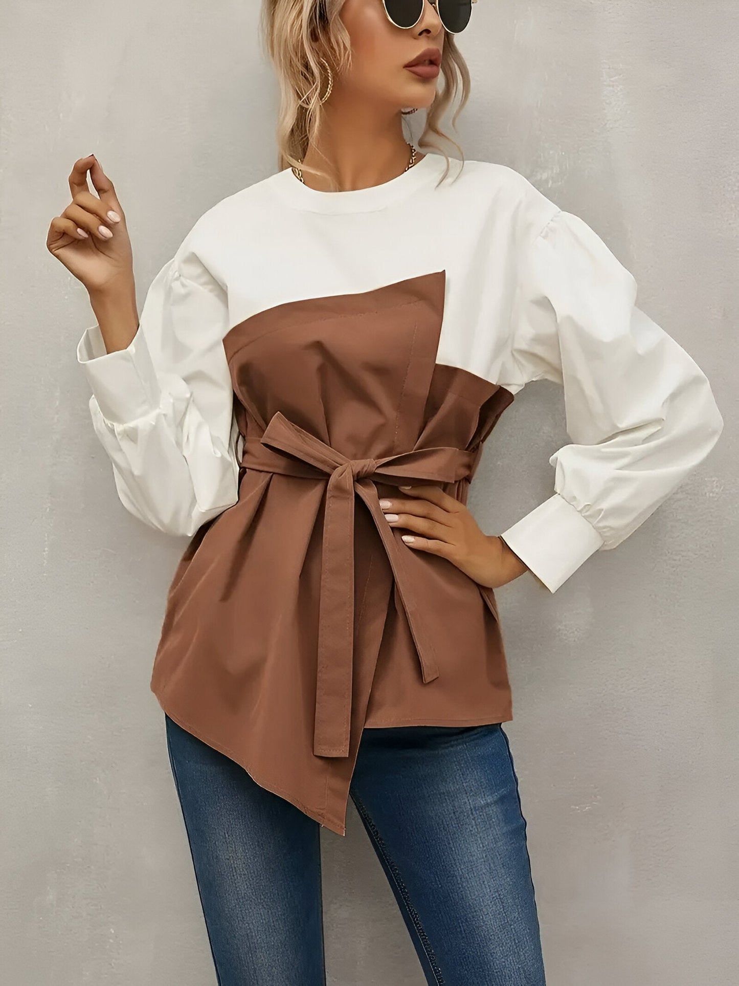 Greta | Elegantes Color-Blocking Faux-Zwei-Teile-Shirt für Damen