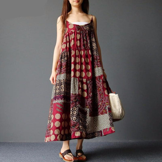 Soleil - Patchwork Hippie-Kleid mit Tupfen