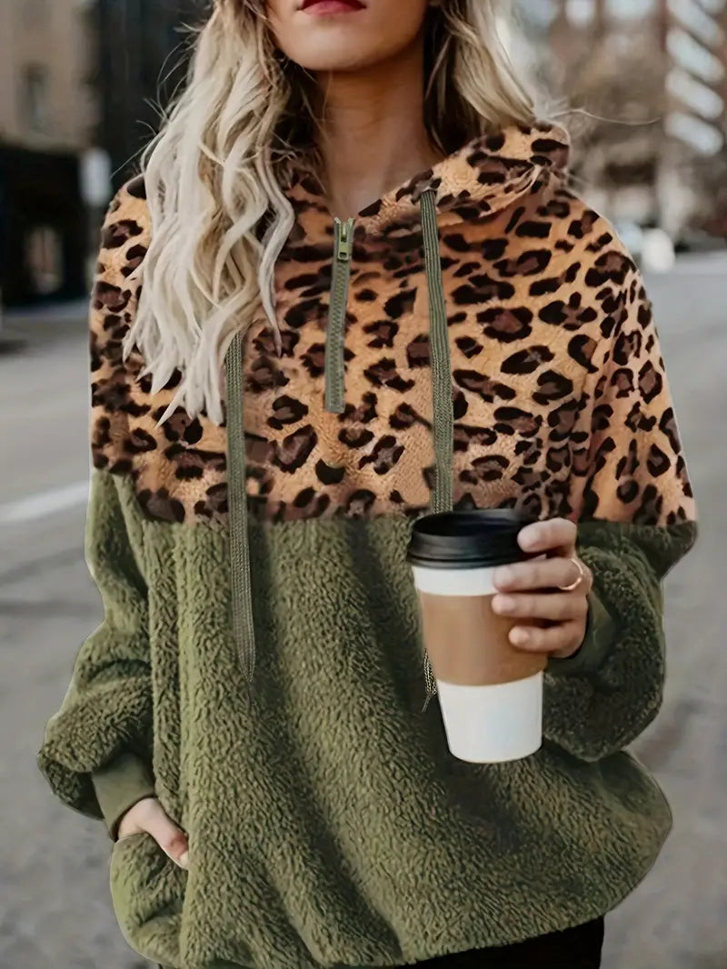 Gordane |Leopard Druck Farbe Block Hoodie Sweatshirt für Frauen