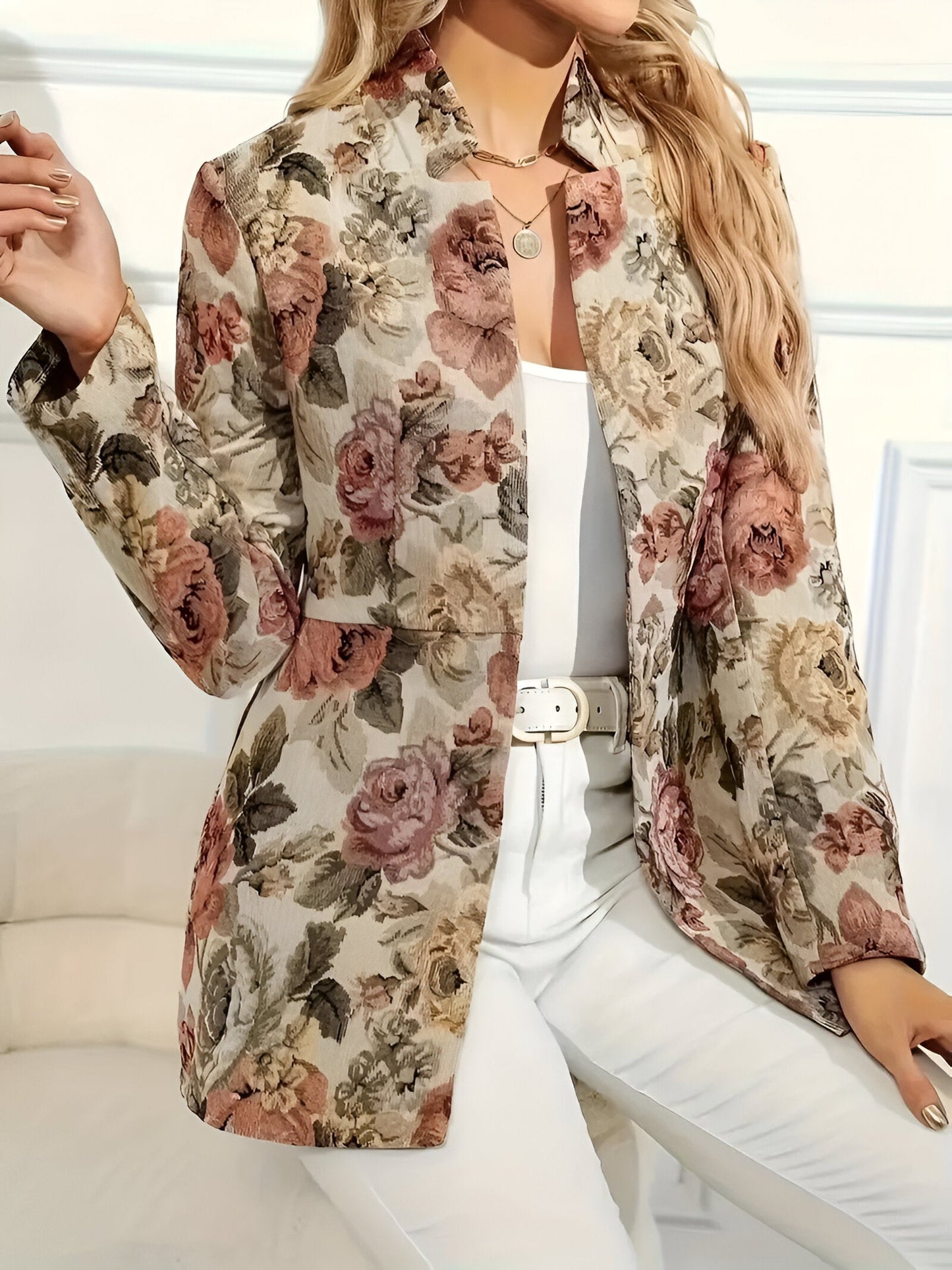 Caecilia | Eleganter Floral Open-Front Blazer