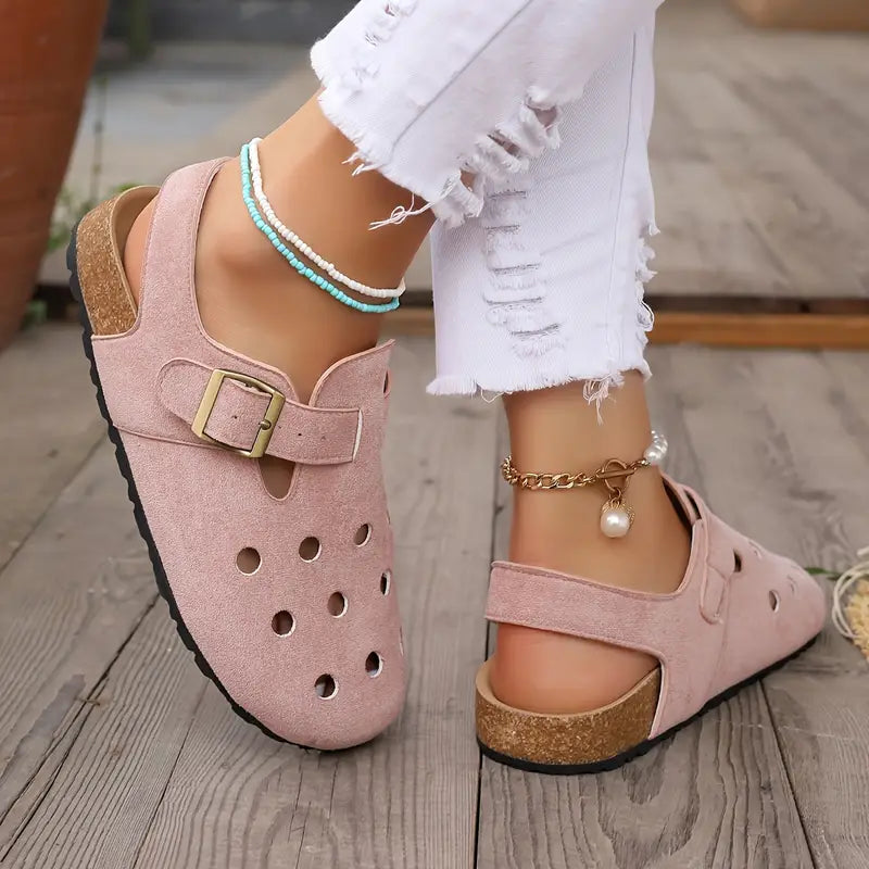 Tetra | Retro Kork Clogs mit Geschlossener Spitze und Schnallenriemen