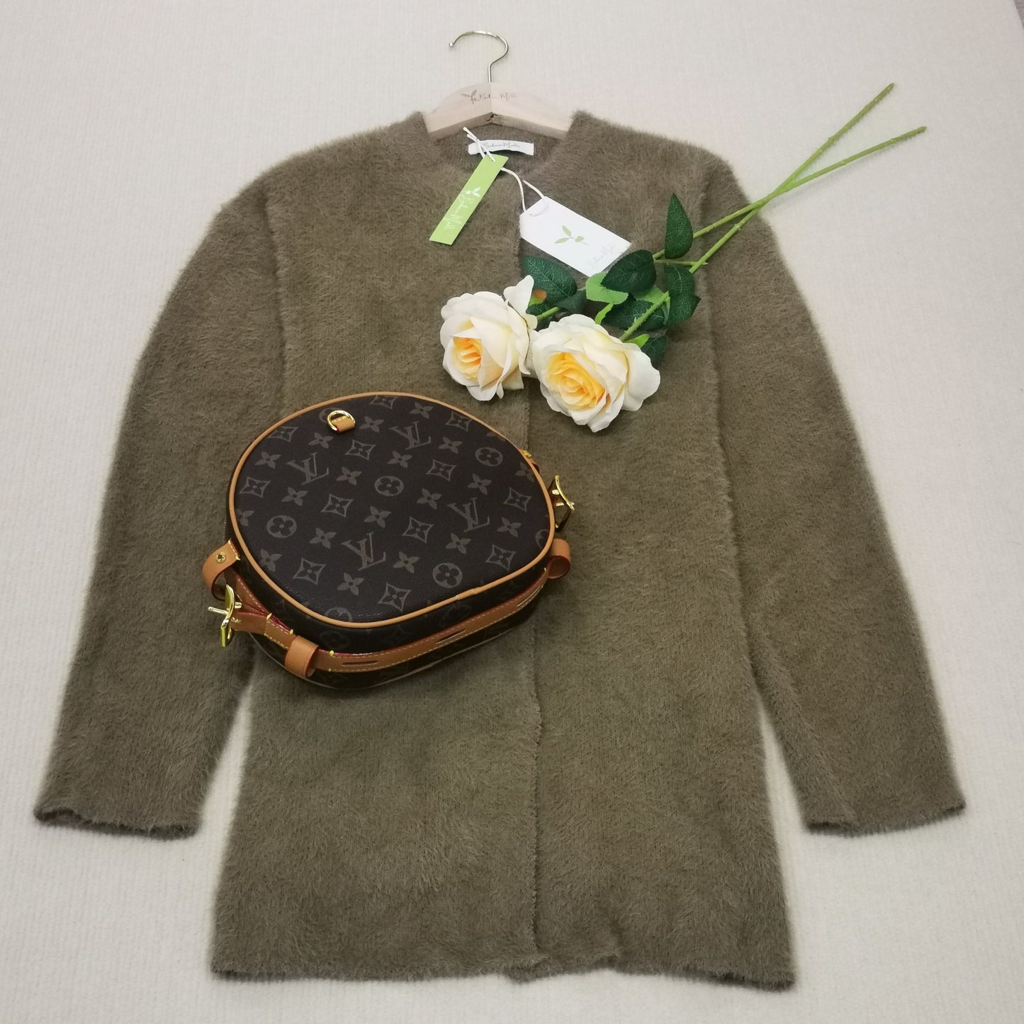 FallStil - Brauner Kaffee Langarm Strickjacke mit Knopfleiste