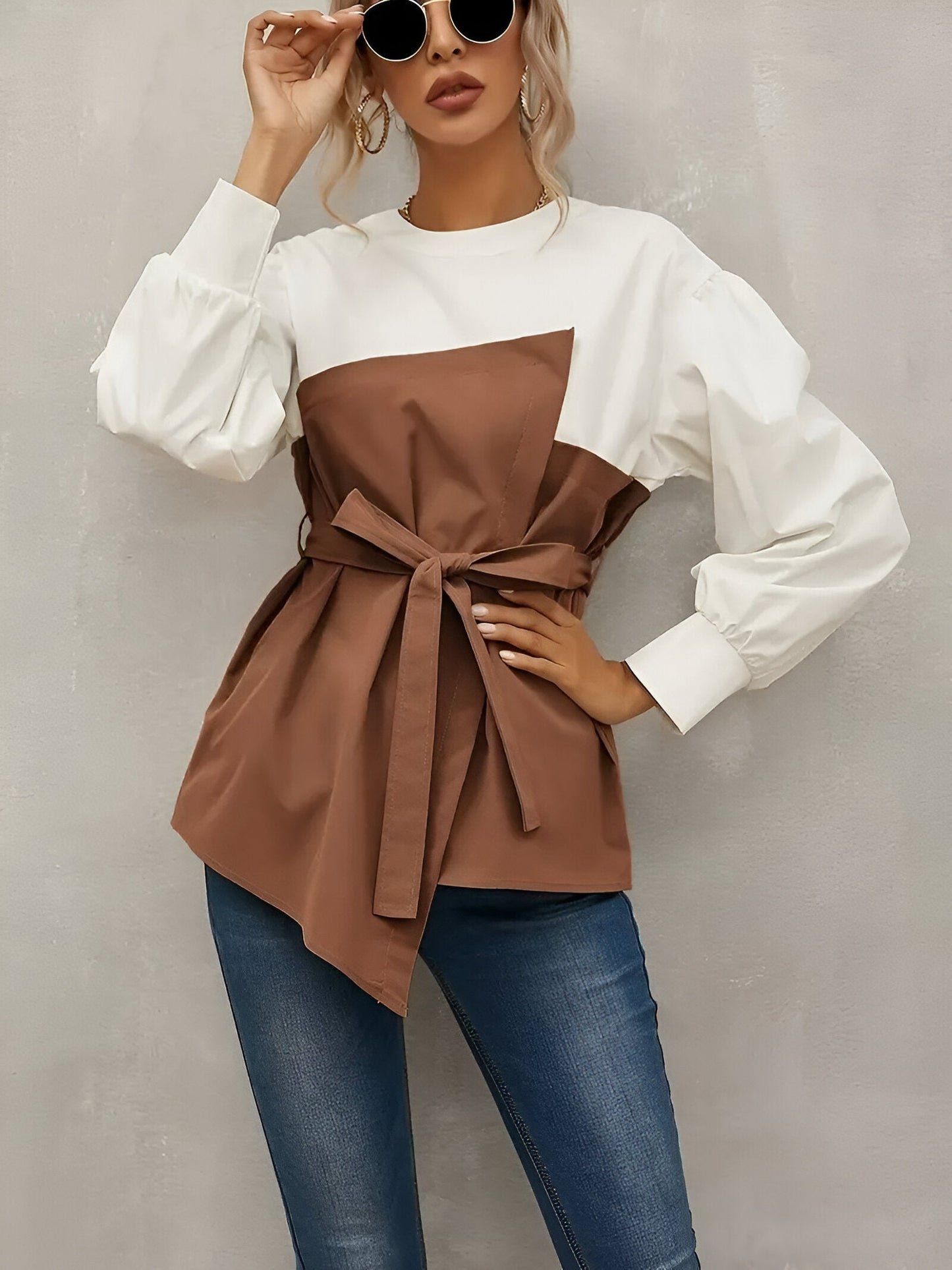 Greta | Elegantes Color-Blocking Faux-Zwei-Teile-Shirt für Damen