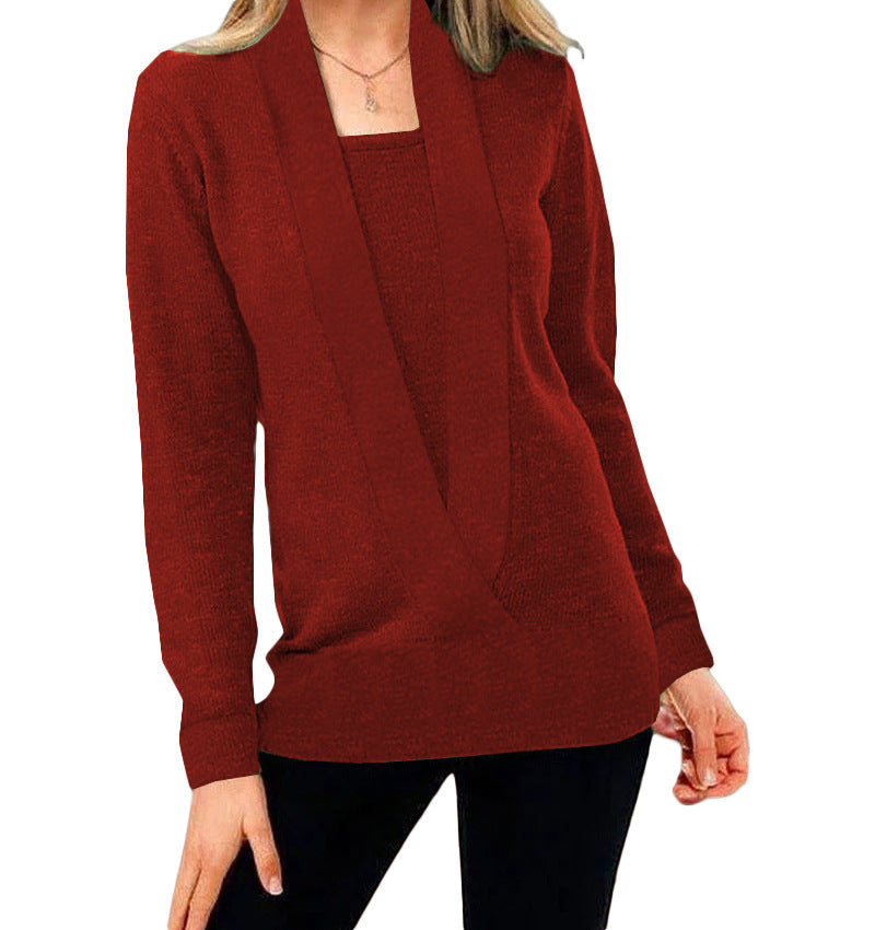 Cher | Gestrickte Pure Color Deep V Neck Two Piece Pullover Jacke