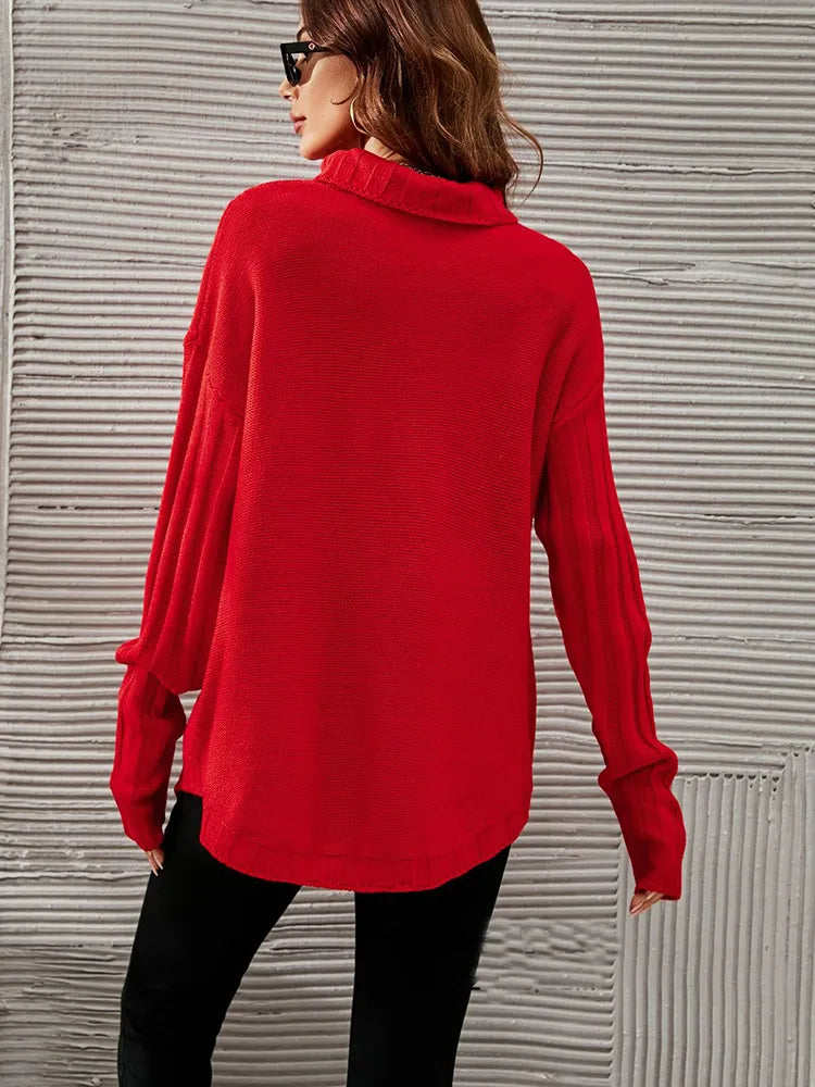 Roter oversized Pullover mit Rollkragen