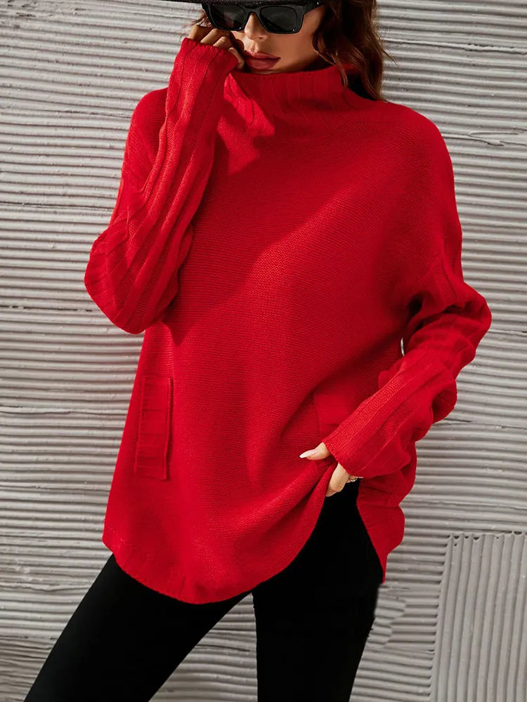 Roter oversized Pullover mit Rollkragen