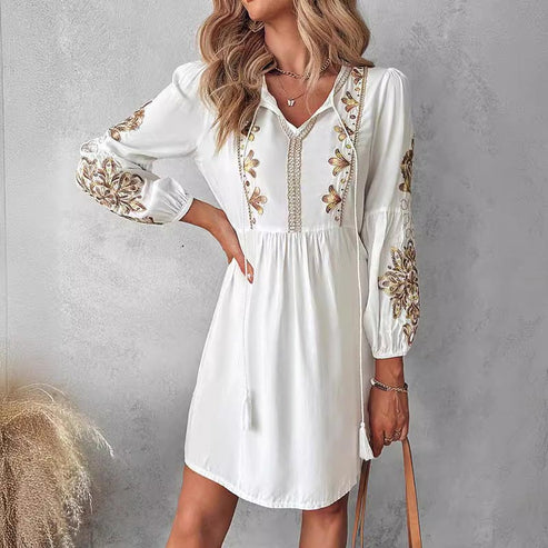 Viviana - Boho Kleid mit Blumenstickerei für Frauen