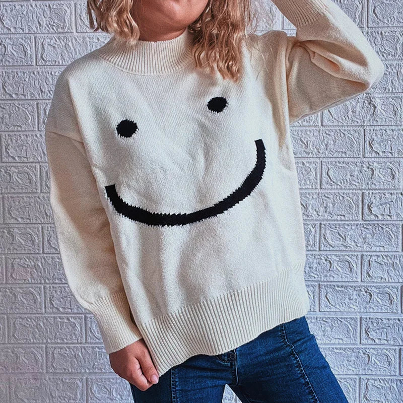 Frisoe |  Herbst Niedliches Smiley-Muster Langarmshirt